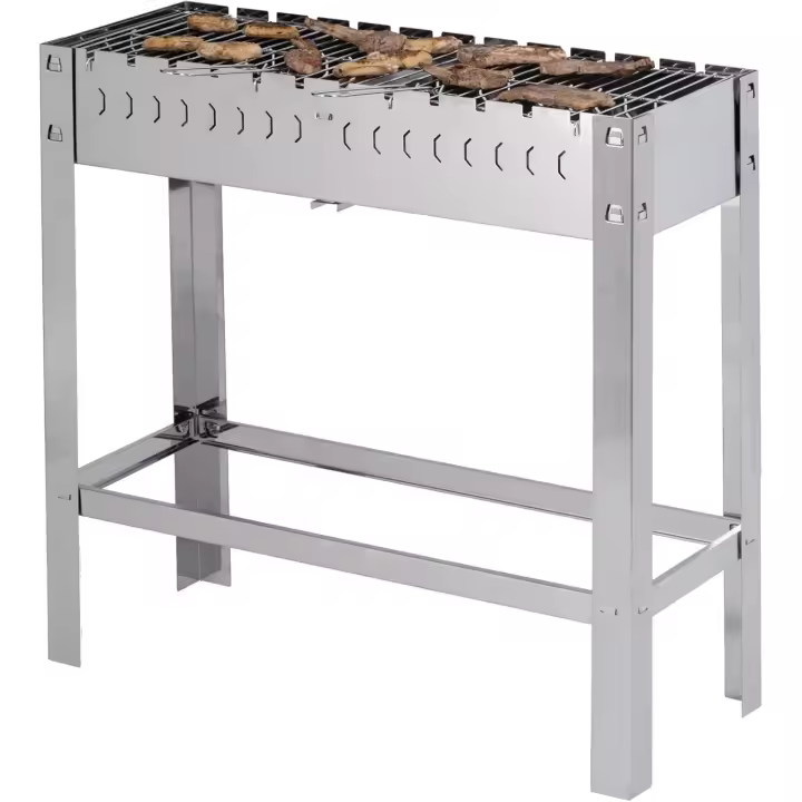 Barbacoa de Carbón Rectangular Karasu, Acero Inoxidable, 31 x 81 x 80 cm, 2 Rejillas,12 Pinchos, Plata - 1