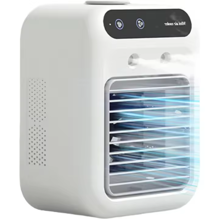 Enfriador de aire de escritorio con bandeja de hielo, tanque de agua de 500 ml, 2 modos de velocidad, ventilador de aire acondicionado portátil para oficina y camping - 1