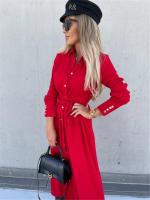 Vestido Largo Para Mujer De Otoño E Invierno Con Cuello V Y Botones Estilo Oficina Midi Color Sólido Cardigan De Manga Larga Tamaño S-3XL - details 22