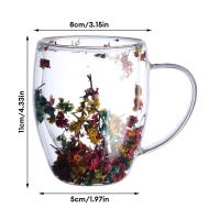 Taza De Vidrio Doble Capa Creativa Y Bonita Con Flores Reales Taza De Café Con Asas De Alta Borosilicato Para Regalos Personales - details 2