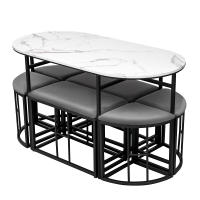 Juego de Mesa de pesa (juego con Mesa de comedor, 4 taburetes pequeños y 2 taburetes grandes), juego de Mesa de Cocina, Estructura de Maple, moderno Blanco y negro.140 * 70*76cm, puede cargar 120kg - details 2