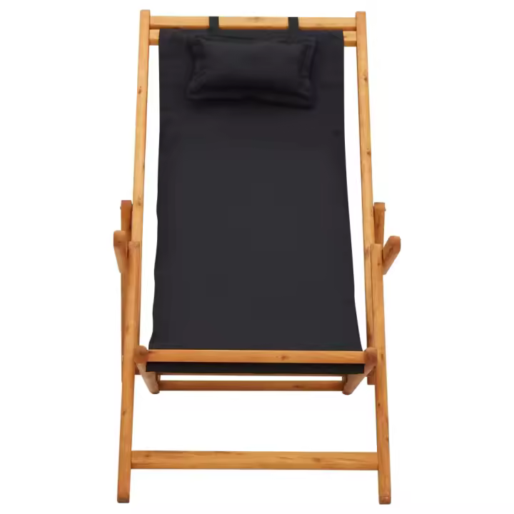 Madera de eucalipto y Tela Negra Silla de Playa plegable - 1