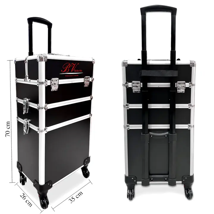 Maletín Profesional ideal para Peluquería o Estética tipo Trolley con ruedas 365º. Almacenamiento con 3 compartimentos de alta capacidad. Color Negro-Plata - 1