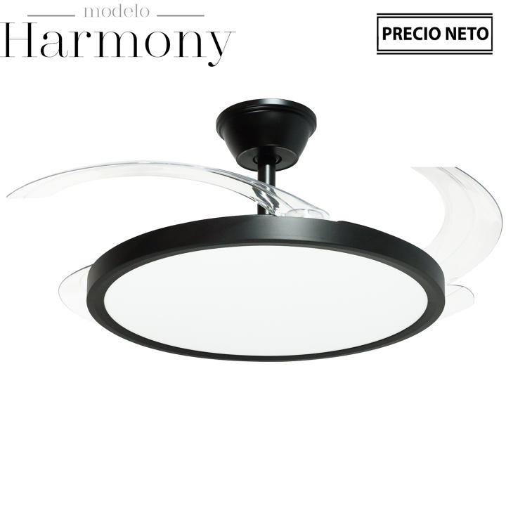 Ventilador techo con luz harmony negro 3 aspas retráctiles, material metal, acrílico, medidas 106x36-53 cm Fijalo — oferta en Miravia