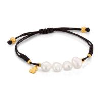 TAOS de Plata 925 con Perlas y Oso Dorado Pulsera de cuero - details 0