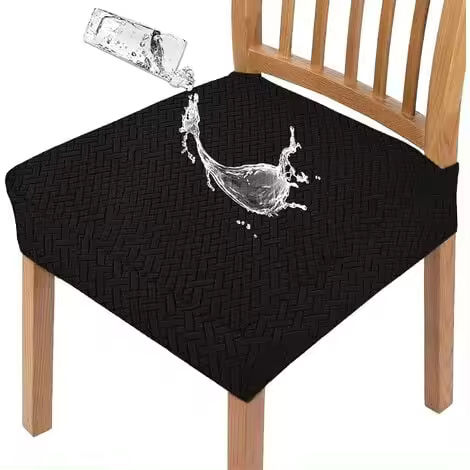 Funda elástico para asiento de Silla de Jacquard, Funda elástico para Silla de estar (Negro, Juego de 4) - 1