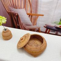 Cesta de Almacenamiento de Ratán Redonda with Tapa para Pan y Snacks de Frutas Estante de Mesa Organizador de Hogar - details 2