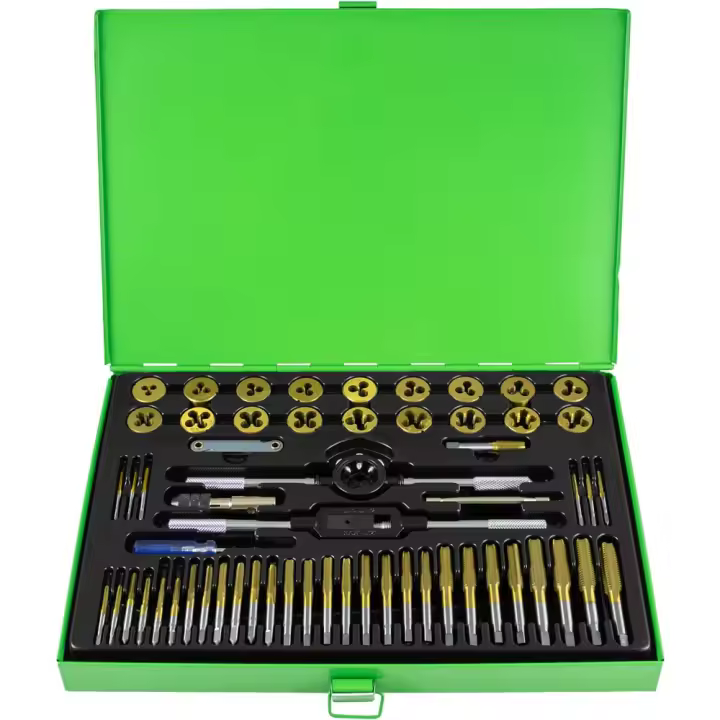 ESTUCHE MÉTRICO CON 58 PIEZAS DE MACHOS Y TERRAJAS RECUBIERTAS DE TITANIO JBM 50792. - 1