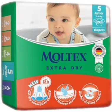 Moltex Pañales Extra Dry Talla 5 - Absorción Rápida - Protección Anti Fugas - 26 Uds - 1