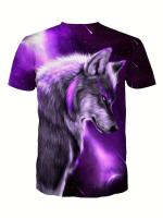 Camiseta De Hombre Con Patrón De Lobo Morado 3D Estilo Casual Verano Ropa Popular De Calle Secado Rápido Camiseta De Polyester - details 2