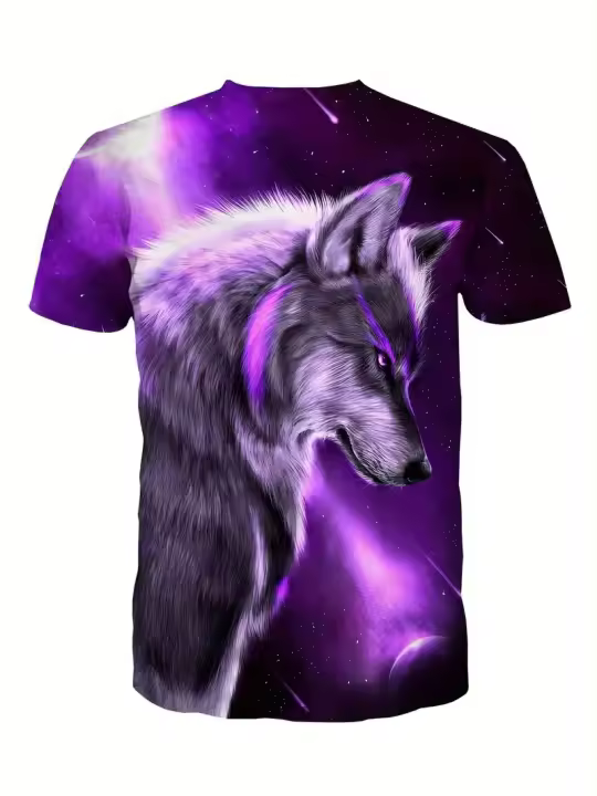 Camiseta De Hombre Con Patrón De Lobo Morado 3D Estilo Casual Verano Ropa Popular De Calle Secado Rápido Camiseta De Polyester - 1