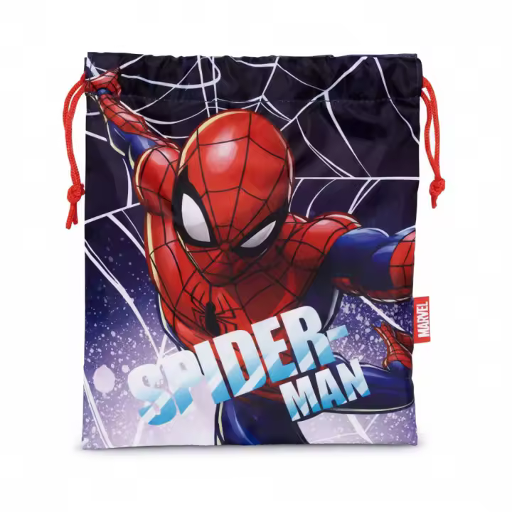 Marvel - Bolsa de almuerzo Spiderman con saco de cuerdas ajustables, resistente y fácil de limpiar, ideal para escuela, trabajo o picnic, 26x22 cm - 1