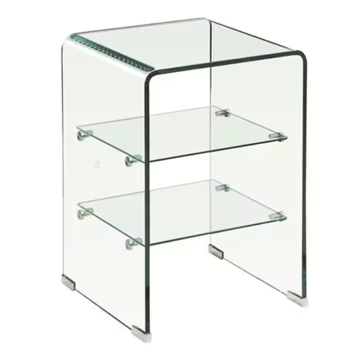 Cristalería Crespo - Mesa Auxiliar de Cristal Curvado con 2 Estantes Intermedios - 1