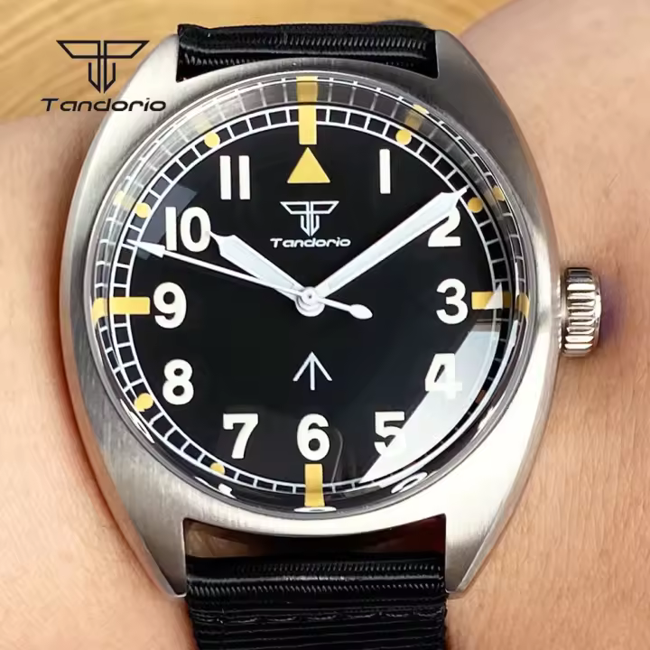 Reloj Automático Tandorio Double Domed AR Sapphire NH35A 39mm Para Hombres 20BAR Dial Negro Luminoso Correa De Nylon - 1