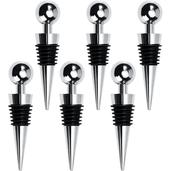 Tapones de botellas de vino, 6 tapones de vino de acero inoxidable reutilizables para ahorrar botellas, corchos de vino a prueba de fugas para vino, champán - 1
