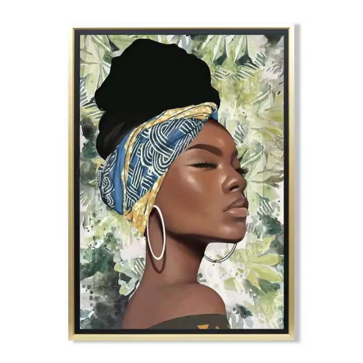 SIGNES GRIMALT Cuadro Mujer Africana Verde de Pintura | Decoración Salón y Dormitorio - 1