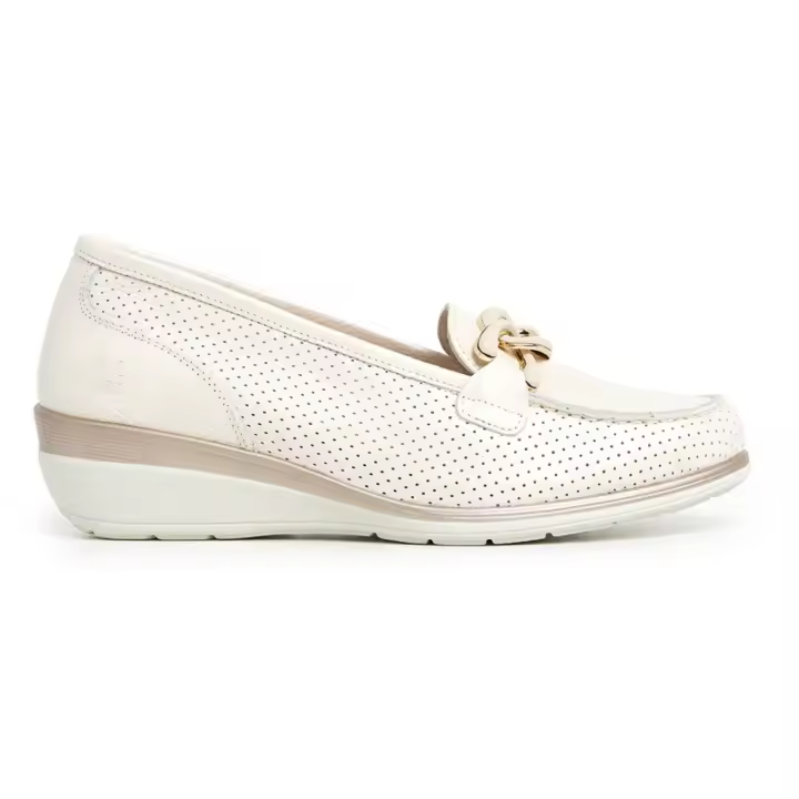24 horas mocasin de piel con cuña baja confort para mujer 26410 color lino - 1