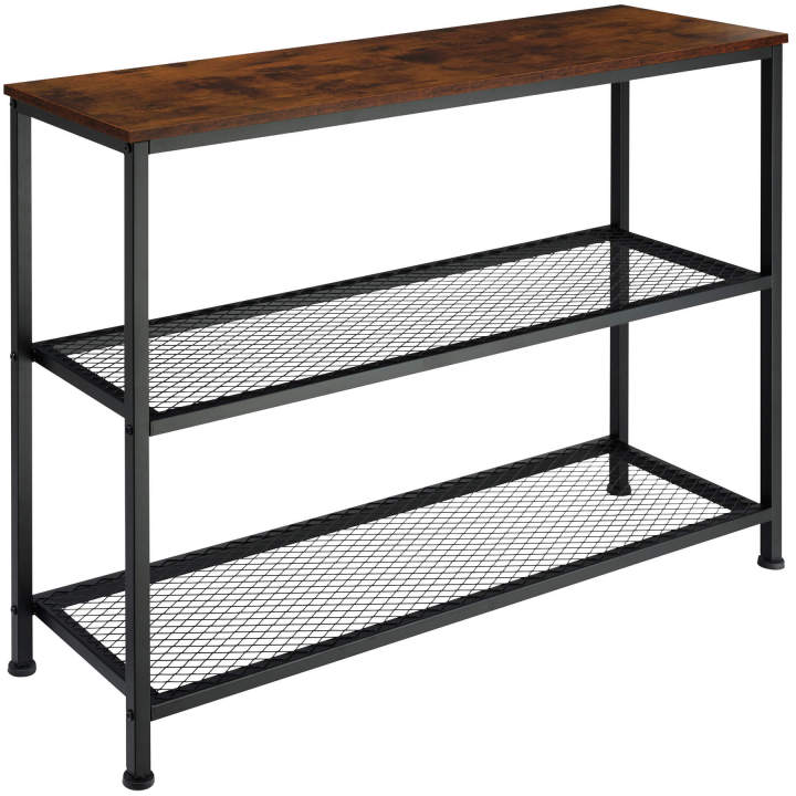 Tectake - Cómoda BRISTOL 100 x 30 x 81 cm, Acogedora cómoda de estilo industrial rústico, Tablero MDF macizo con bonitas vetas, Dos grandes estantes de rejilla, Estable y resistente, Pies de plástico con altura regulable