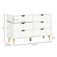 HOMCOM Cómoda con 6 Cajones Cajonera de Armario Mueble Organizador con Cajones para Cocina Dormitorio Salón Estudio Estilo Moderno Antivuelco 120x40x76 cm Blanco - details 2