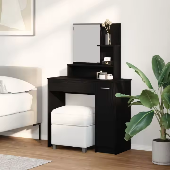 Mesa de Tocador de Roble Negro con Espejo - 86.5 x 35 x 136 cm - 1