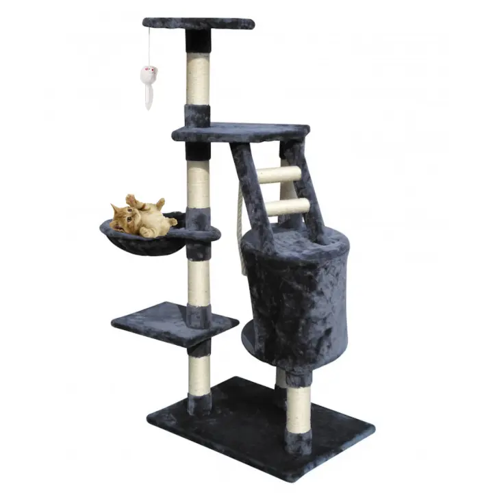 Árbol Rascador para Gatos Altura 120cm Torre de Juegos para Gatitos de 5 Niveles Juguete de Gatos de Sisal Natural con Nidos Caseta - 1