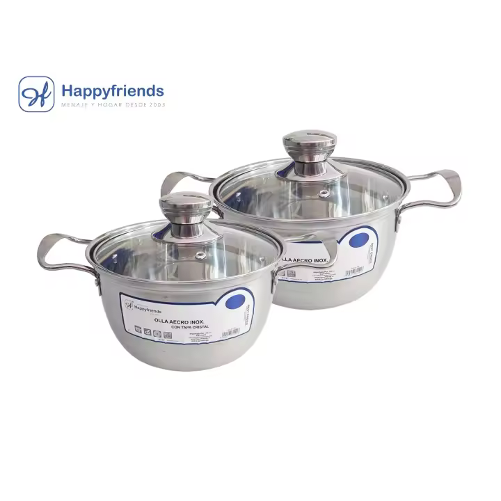 HAPPY FRIENDS Sets de 2 Ollas de Acero inoxidable Antiadherente para inducción Ø141/6/18/20/22 CM. - 1