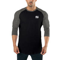 Camisa De Algodón Para Hombre Con Manga Larga Tres Cuartos Cuello Redondo Estilo Fitness Color Contraste Sportswear Para Gimnasio Y Bodybuilding - details 1