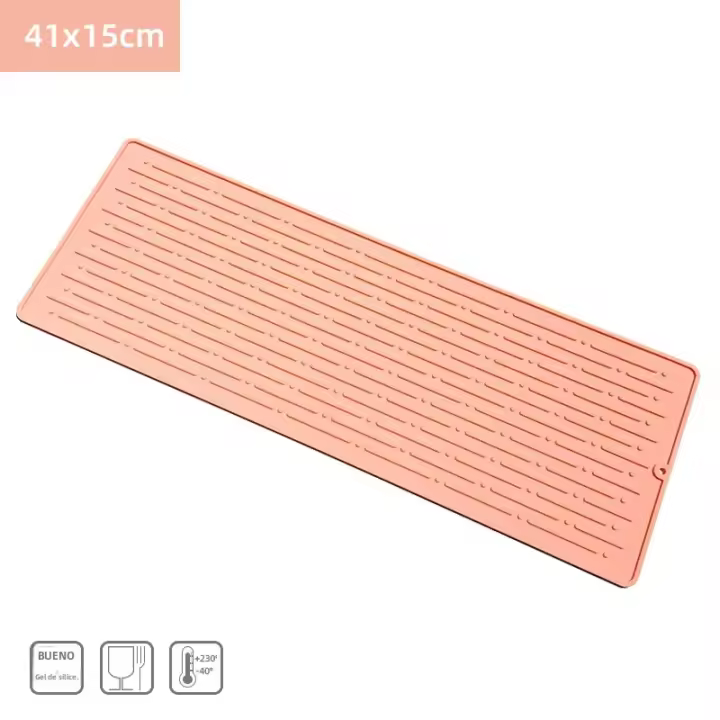 Alfombrilla De Secado De Platos De Silicona 41x15cm Grande Para Encimera Alfombrilla De Drenaje Para Platos Y Trivet De Silicona Moderno Y Ecológico - 1
