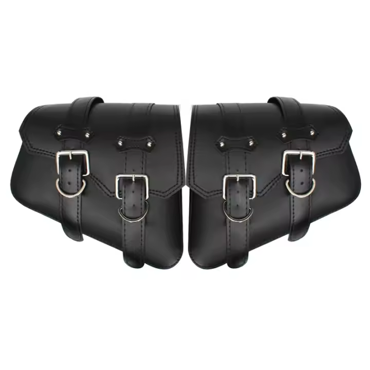 Bolsas De Silla Para Motocicleta De Cuero PU Universal Para Honda Suzuki Sportster XL883 1200 Estilo Swing Arm Bolso De Almacenamiento Impermeable Negro - 1