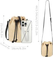 Bolso de hombro pequeño con cordón y tejido de paja, bolso de playa de verano - details 1