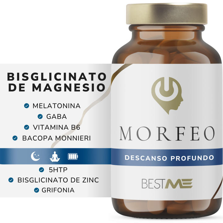BESTME LAB - Magnesio Bisglicinato 60 Cáps 838 mg, Dormir Profundo, GABA, Melatonina/B6/5HTP/Bacopa Monnieri (Morfeo)