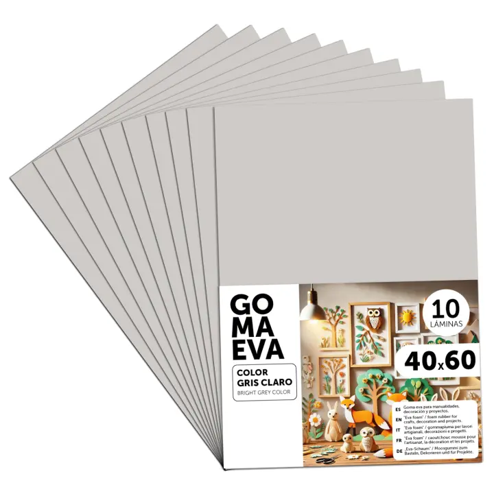 Goma Eva para Manualidades, Goma Espuma de Colores para Proyectos Creativos, Ideales para Artes y Manualidades, uso Escolar, Profesional o Artístico 40x60cm - m-office (Gris Claro, 10 uds) - 1