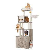 Árbol moderno para gatos de 185 cm con rascador y arenero, torre con plataformas y cojines lavables, greige o marrón rústico - details 0