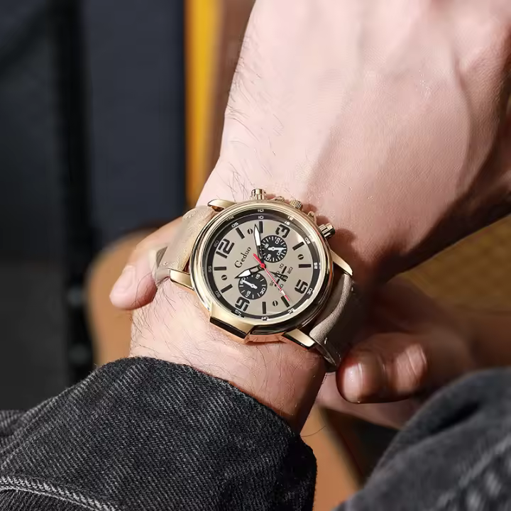 Reloj De Pulsera Para Hombre Estilo Deportivo Y Elegante Con Correa De Cuero Cuarzo Reloj De Manivela Diseño De Coche Montre Homme Luxe Saat Masculino - 1