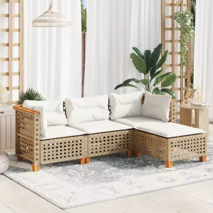 vidaXL Juego de sofás jardín con cojines 4 pzas ratán sintético beige - 1