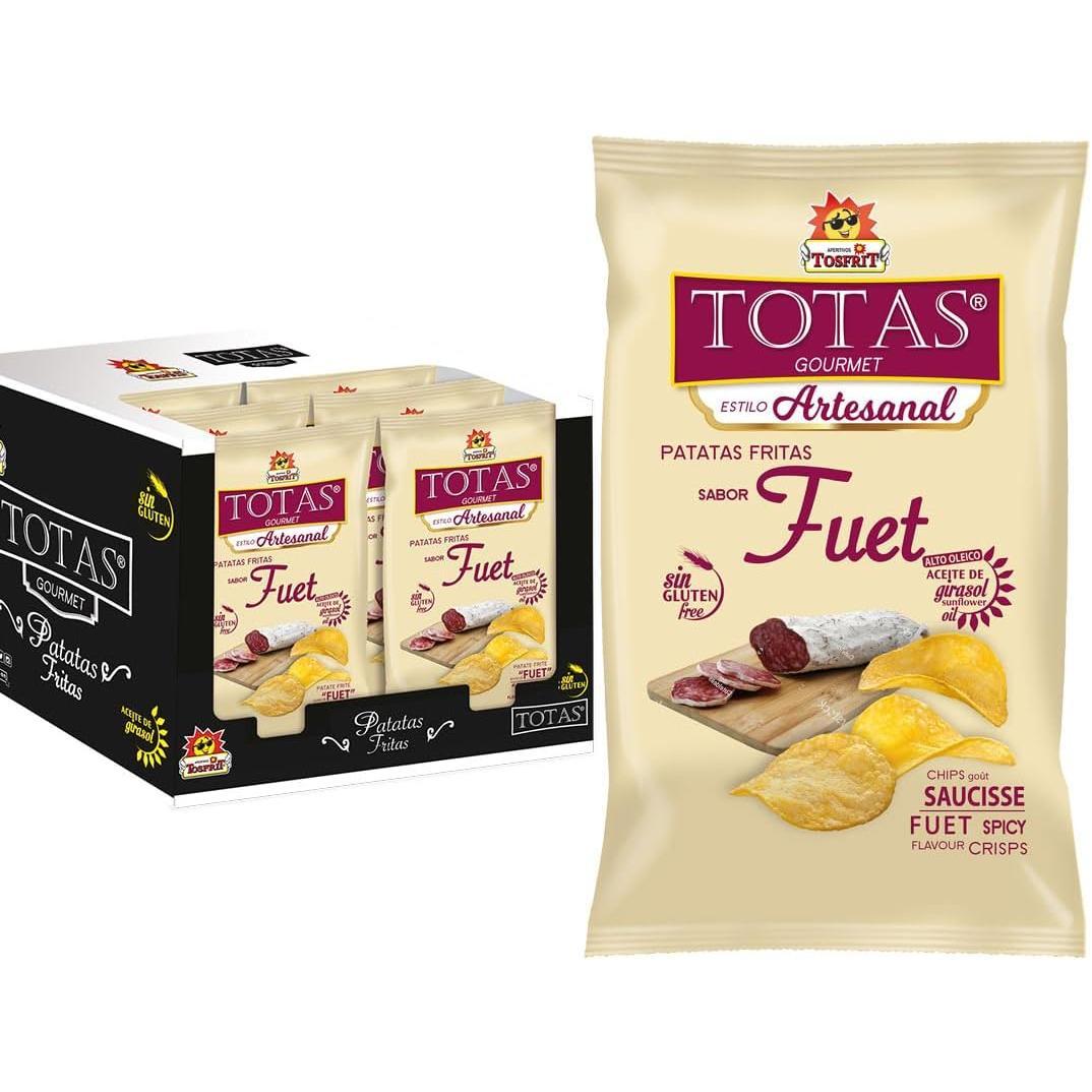 Tosfrit Aperitivos: Caja de Patatas Fritas Onduladas con Sabor a Fuet - 9 bolsas con 130gr cada una