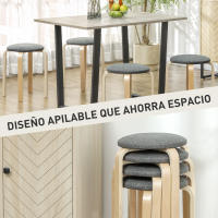 HOMCOM Juego de 4 Taburetes Apilables Redondos Taburetes Bajo de Cocina con Asiento Acolchado para Comedor Dormitorio Oficina Salón - details 0