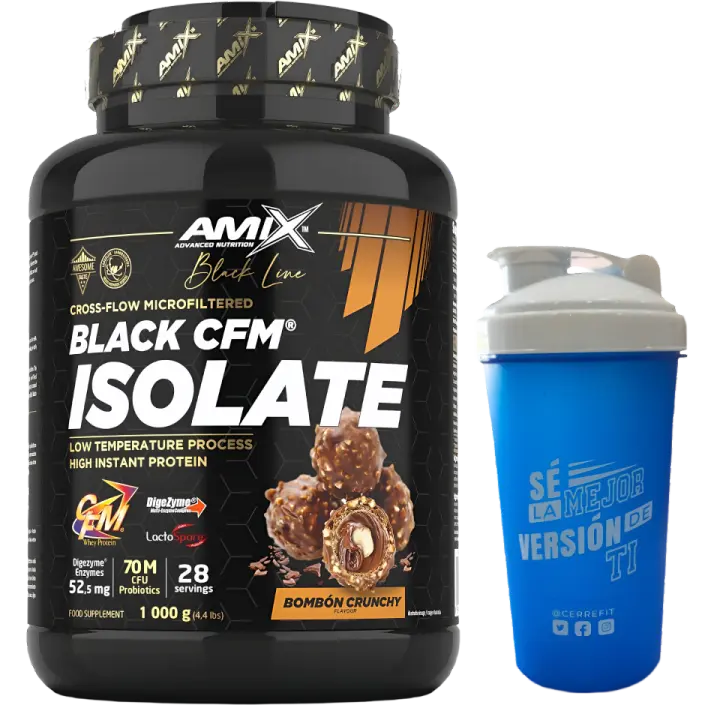 BLACK CFM ISOLATE *todos los sabores* (1KG) - Amix + 1 mezclador r regalo  Bajas en grasas  Baja en azúcares  Alta calidad  90% proteína  Deliciosos sabores - 1