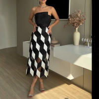 Vestido Midi Sin Mangas Para Mujer De Moda Con Cintura Ajustada Y Estampado Multicolor Vestido De Noche Para Fiesta Streetwear - details 8