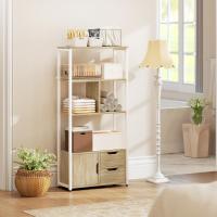 Bookcase Bookcase with 4 Shelves, 2 Drawers and Door, 58 x 24 x 122 cm, Industrial Shelf for Living Room, Bedroom, Study, Office, Natural Wood - details 7