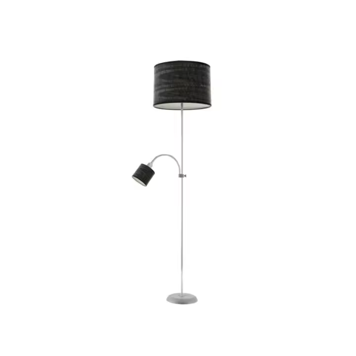 Fabrilamp - Pie De Salon Armonia 1xe27+1xe14 Plata-madera Negra C/lector 155x40x40 Cm - 1