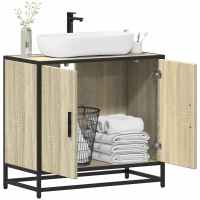 vidaXL Armario de lavabo de baño madera 65x33x60 cm en color Roble Sonoma/Gris sonoma/Negro y más | almacenamiento funcional diseño moderno para baño dormitorio sala - details 0