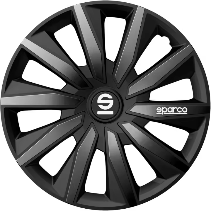 SPARCO - Juego de 4 Tapacubos Sparco Milano Negro/Gris 15'' - Mejora el estilo de tus llantas - 1