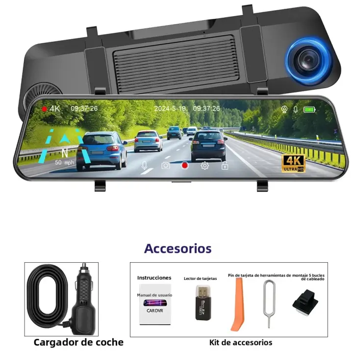 Cámara De Espejo Para Coche QOZ 4K WIFI Con ADAS Y BSD Soporte GPS Externo Visión Nocturna Monitorización 24H Parkings - 1