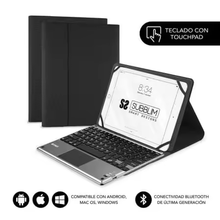 Funda con Teclado Subblim Keytab Pro Bluetooth Touchpad para Tablets de 10.1'-10.8'/ Negra - 1