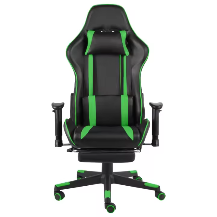 Silla Gaming giratoria con PVC verde reposapiés - 1