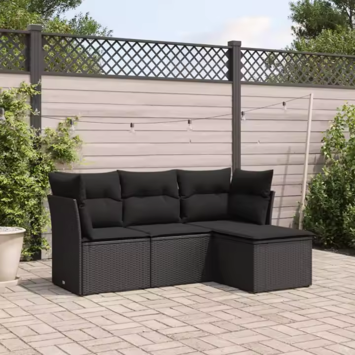 vidaXL Juego de sofás jardín 4 pzas con cojines ratán sintético negro - 1
