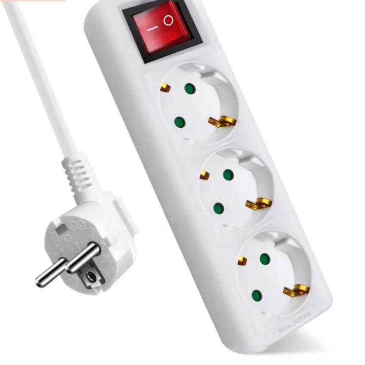 ZLY Alargador de enchufe de 1,5 m, 3m y 5m con interruptor, Extensiones de enchufes europeo para cable eléctrico, ladrones para enchufar, Alargaderas de Regletas, luz indicadora, protectora de seguridad, blanco, Max.3680W