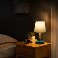 Aigostar – Lámpara de Mesa, Lámpara de Mesita de Noche Pequeña de Madera Moderna, lámpara de Noche con Tulipa de Tela Gris y Base de Metal, Portalámparas E14, Ecológica, Decorativa y Vintage - details 8