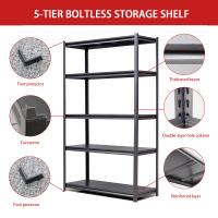 H198cm Estante Pesado 5-Estante de Almacenaje Metálico Capacidad de Carga 650kg, Altura Ajustable Estante Industrial para Garaje, Sótano y Taller, Negro, H198cm × W120cm × D45.7cm - details 5
